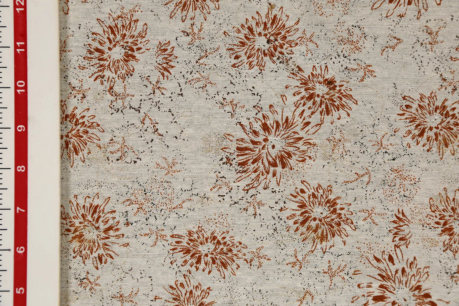 Off White & Brown Floral Printed Cotton Linen Fabric