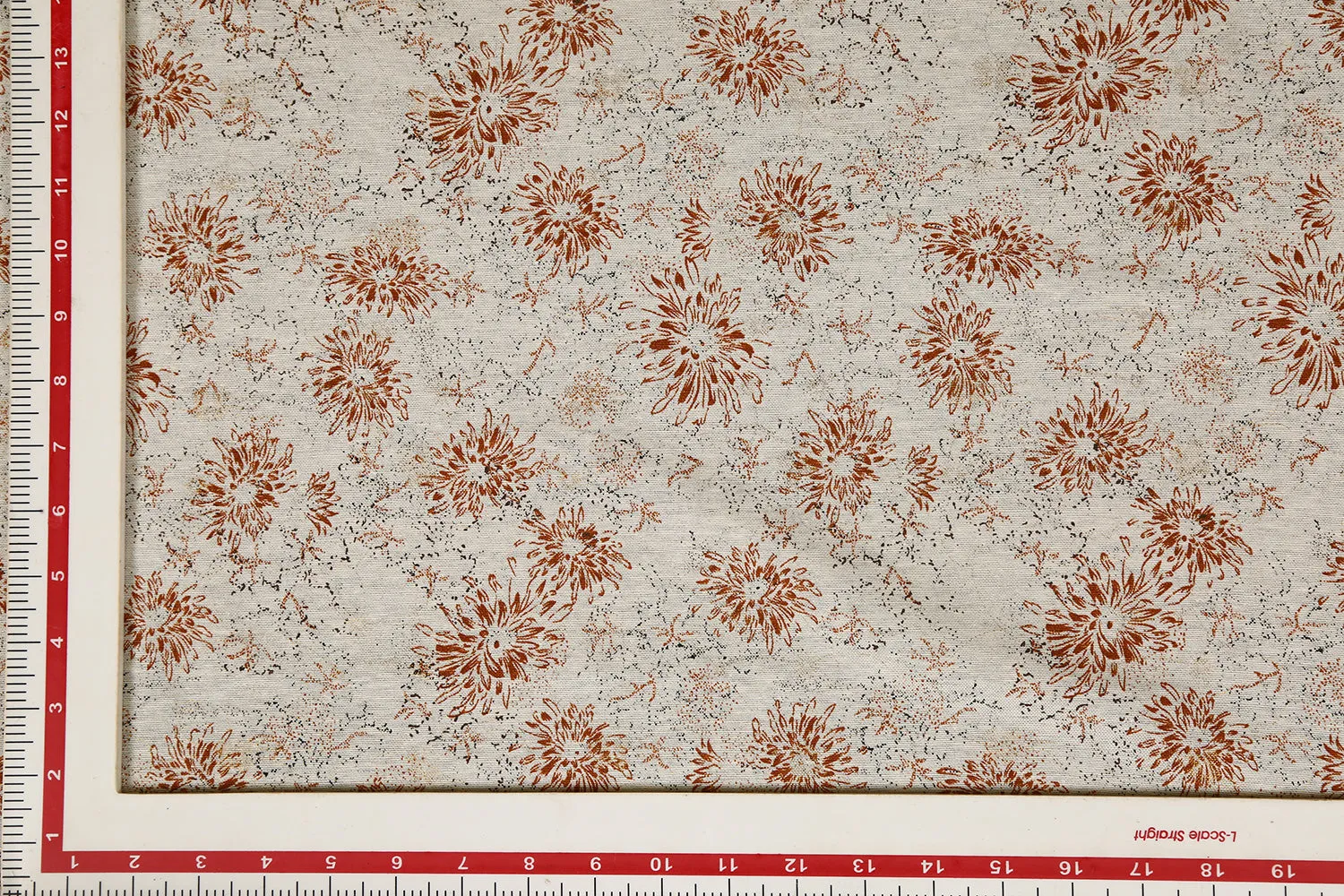 Off White & Brown Floral Printed Cotton Linen Fabric