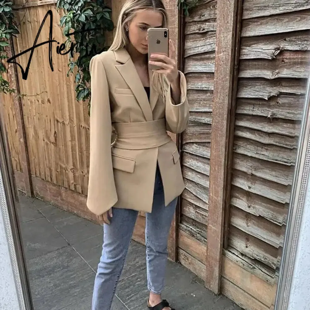 Office Ladies Blazer Dress Women Suits with Belt Outerwear Women's Jackets Long Sleeve Elegant White Black Jacket Female