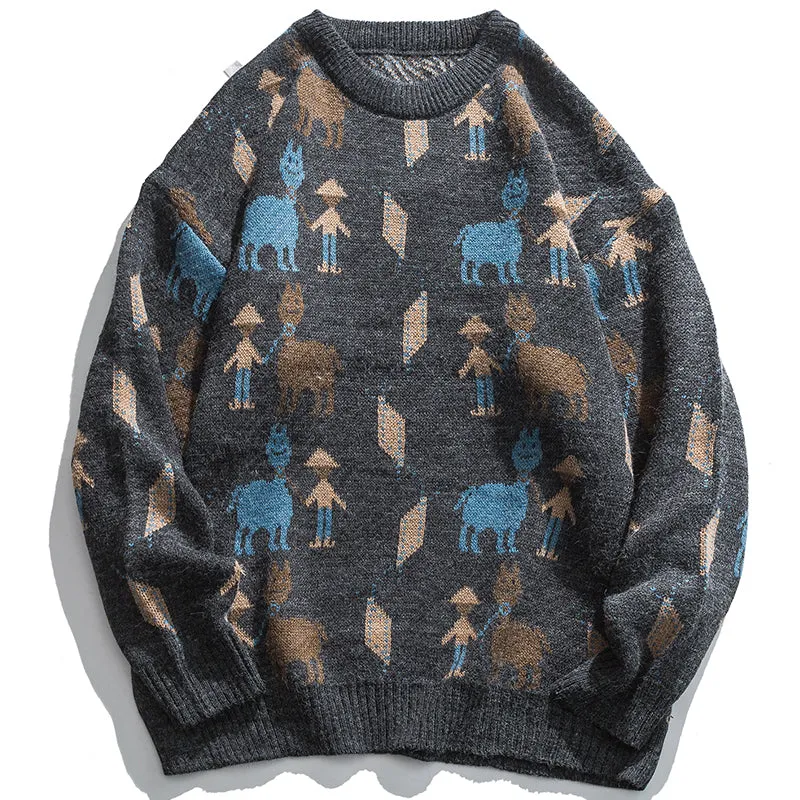 PopFlying Casual Sweater Cute Cartoon Alpaca