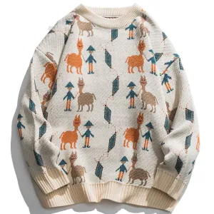 PopFlying Casual Sweater Cute Cartoon Alpaca