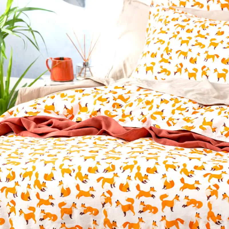 Renee Taylor European Vintage Washed Printed Cotton Fox Quilt Cover Set