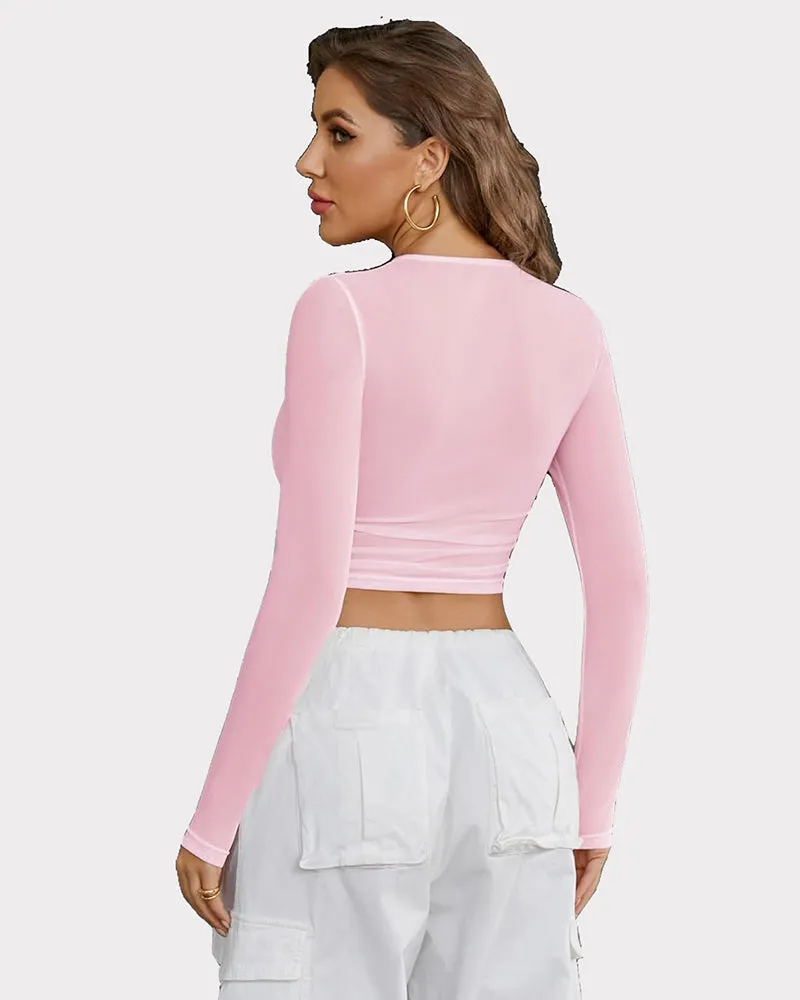 Sheer Mesh Long Sleeve Crop Top