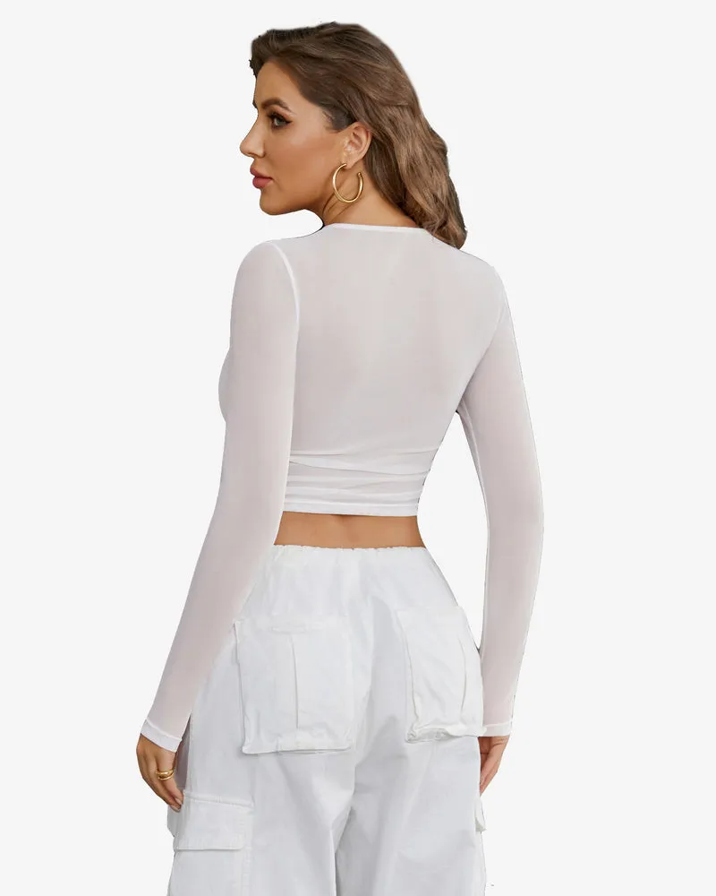 Sheer Mesh Long Sleeve Crop Top