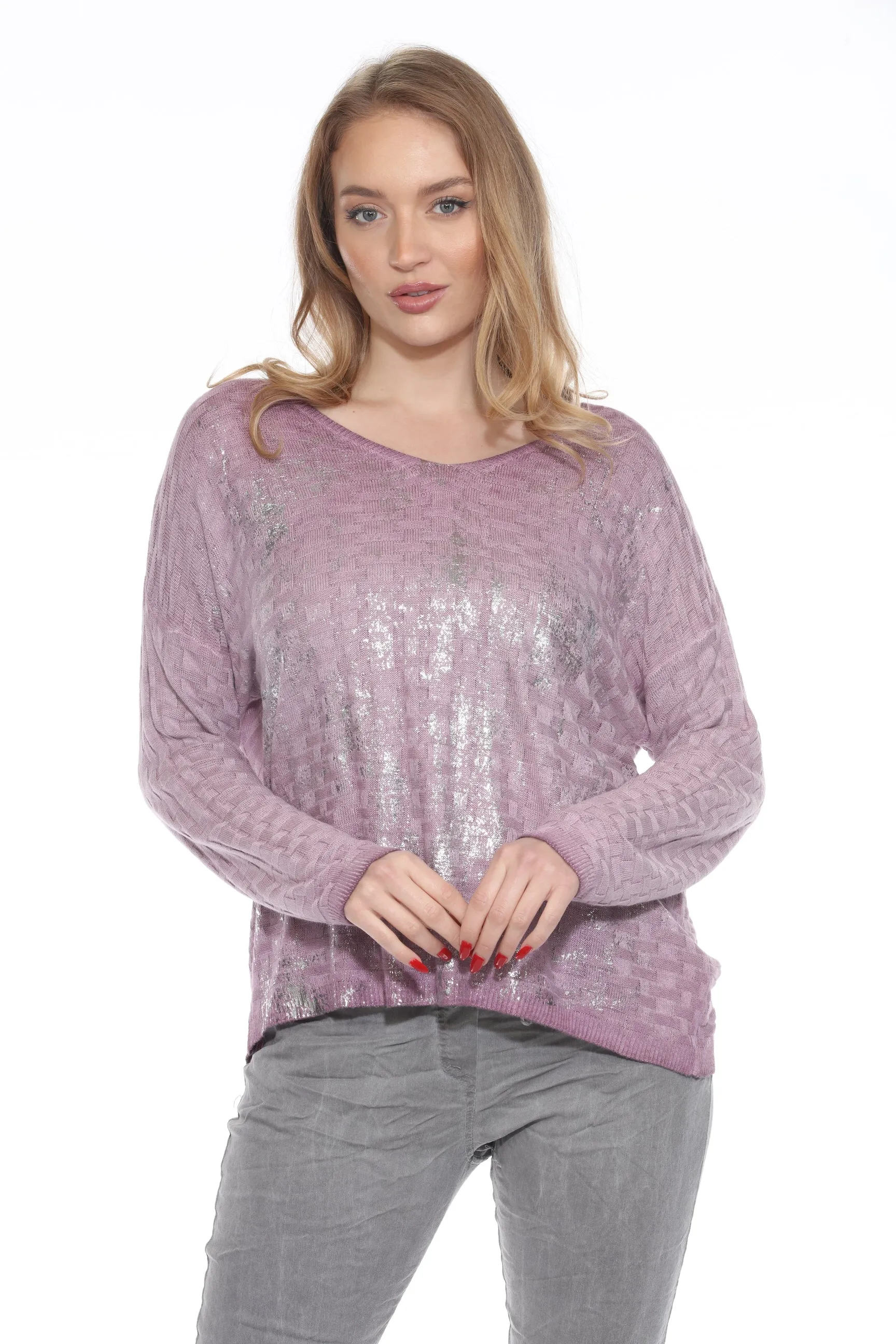 Splattered Silver Foil Lightweight Sweater