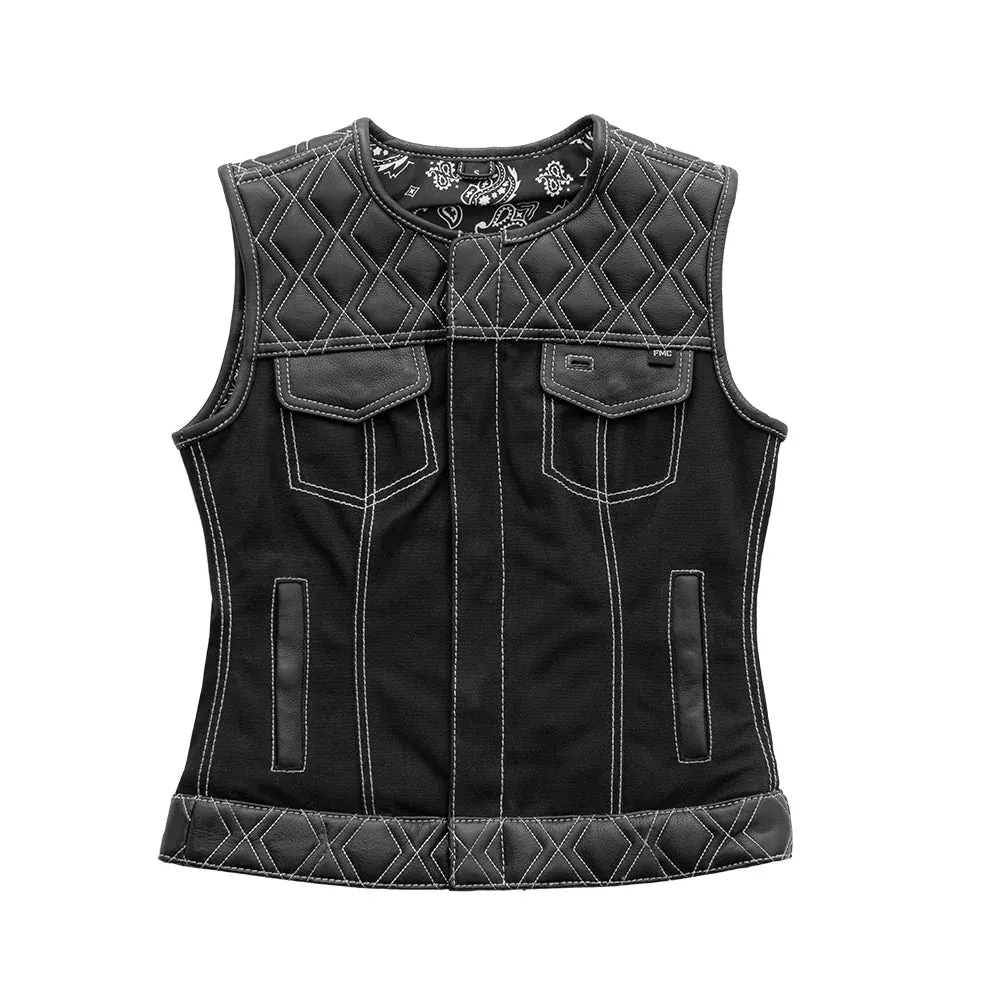 Striker Women's Club Style Motorcycle Leather/Canvas Vest (Limited Edition)