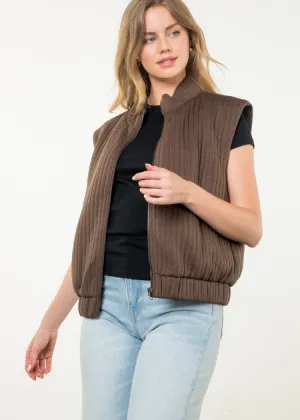 THML Miranda Striped Zip Up Vest- Chocolate