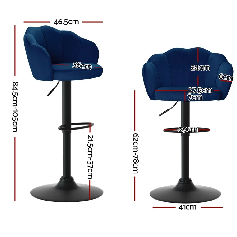 Two Bar Stools Gas Lift Velvet Blue