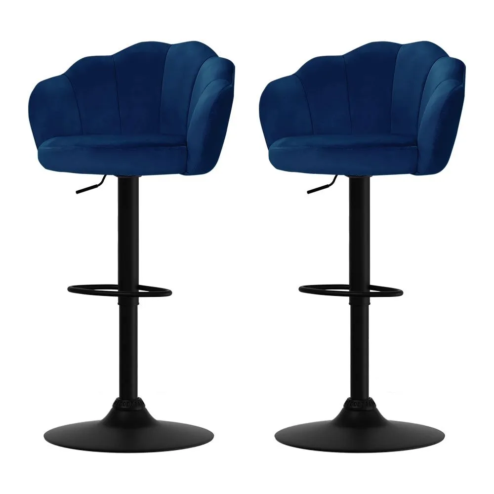 Two Bar Stools Gas Lift Velvet Blue