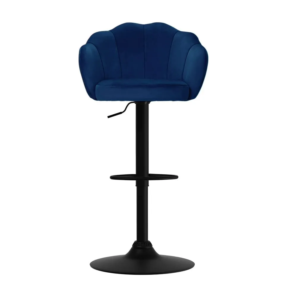 Two Bar Stools Gas Lift Velvet Blue