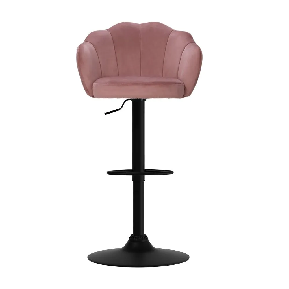 Two Bar Stools Gas Lift Velvet Pink