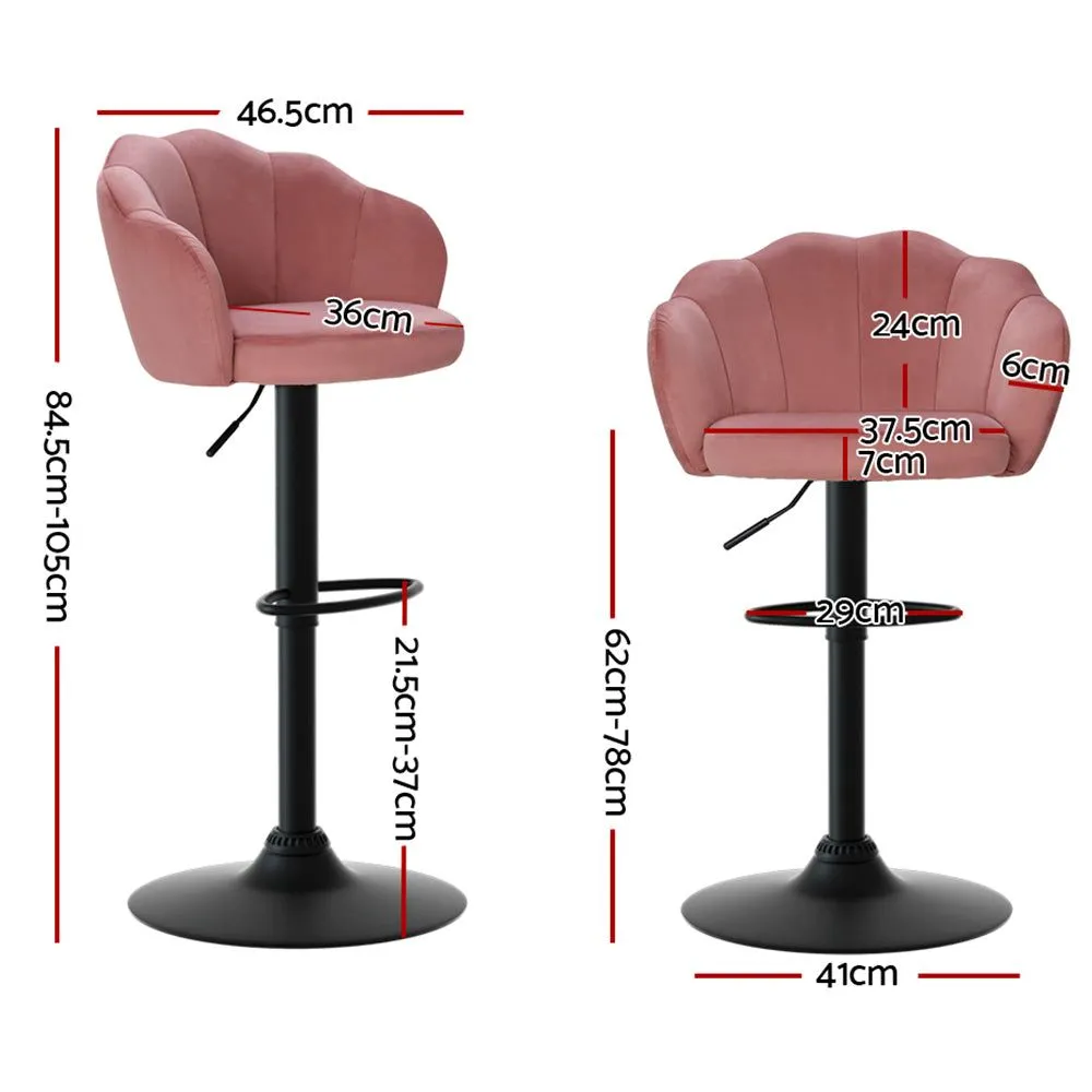 Two Bar Stools Gas Lift Velvet Pink