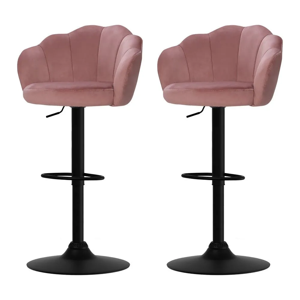 Two Bar Stools Gas Lift Velvet Pink