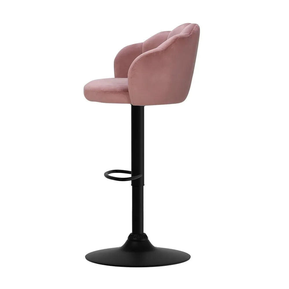 Two Bar Stools Gas Lift Velvet Pink