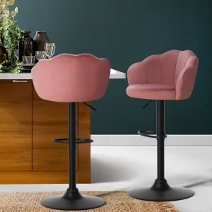 Two Bar Stools Gas Lift Velvet Pink