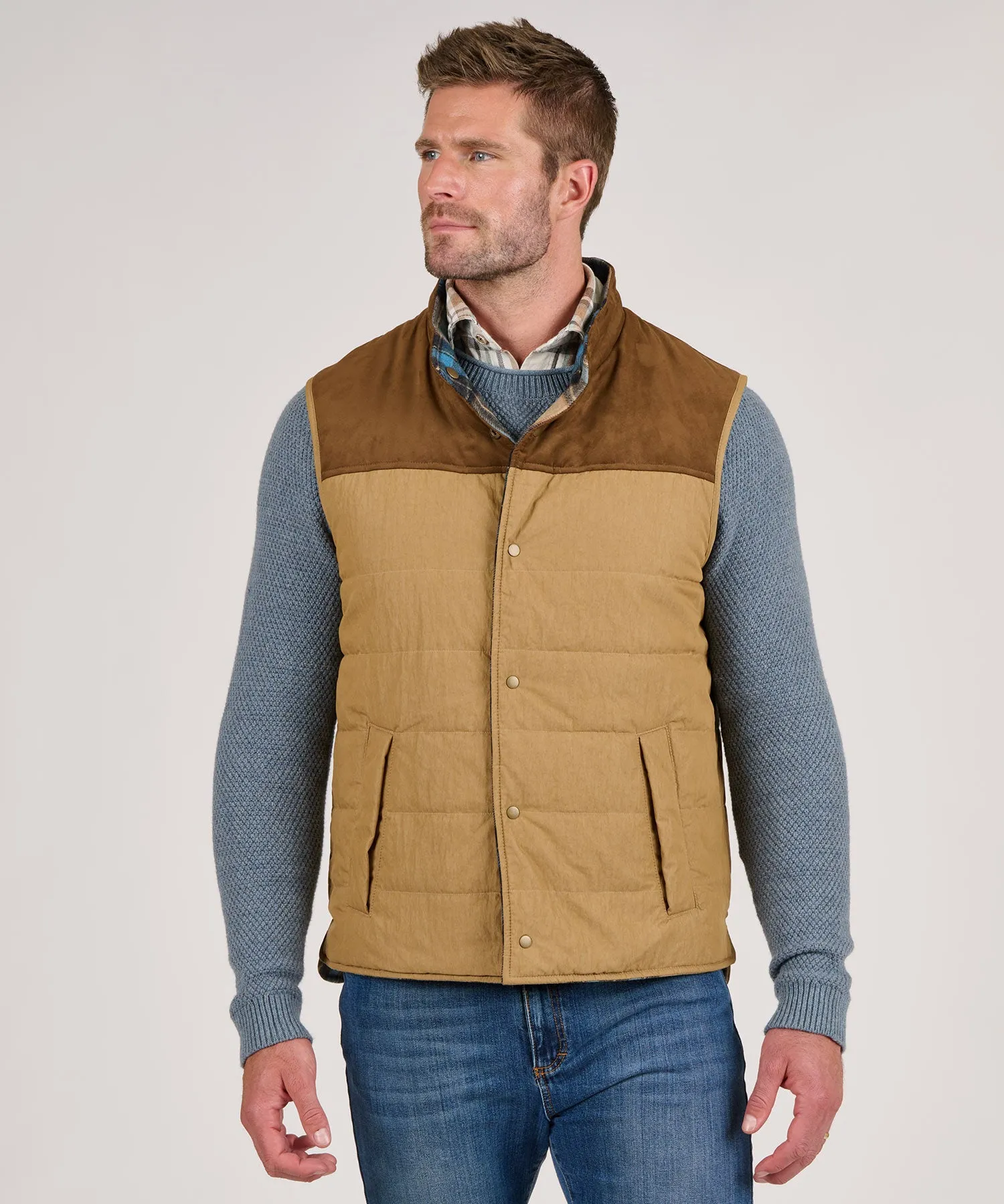 Westport Black Reversible Quilted Plaid Vest