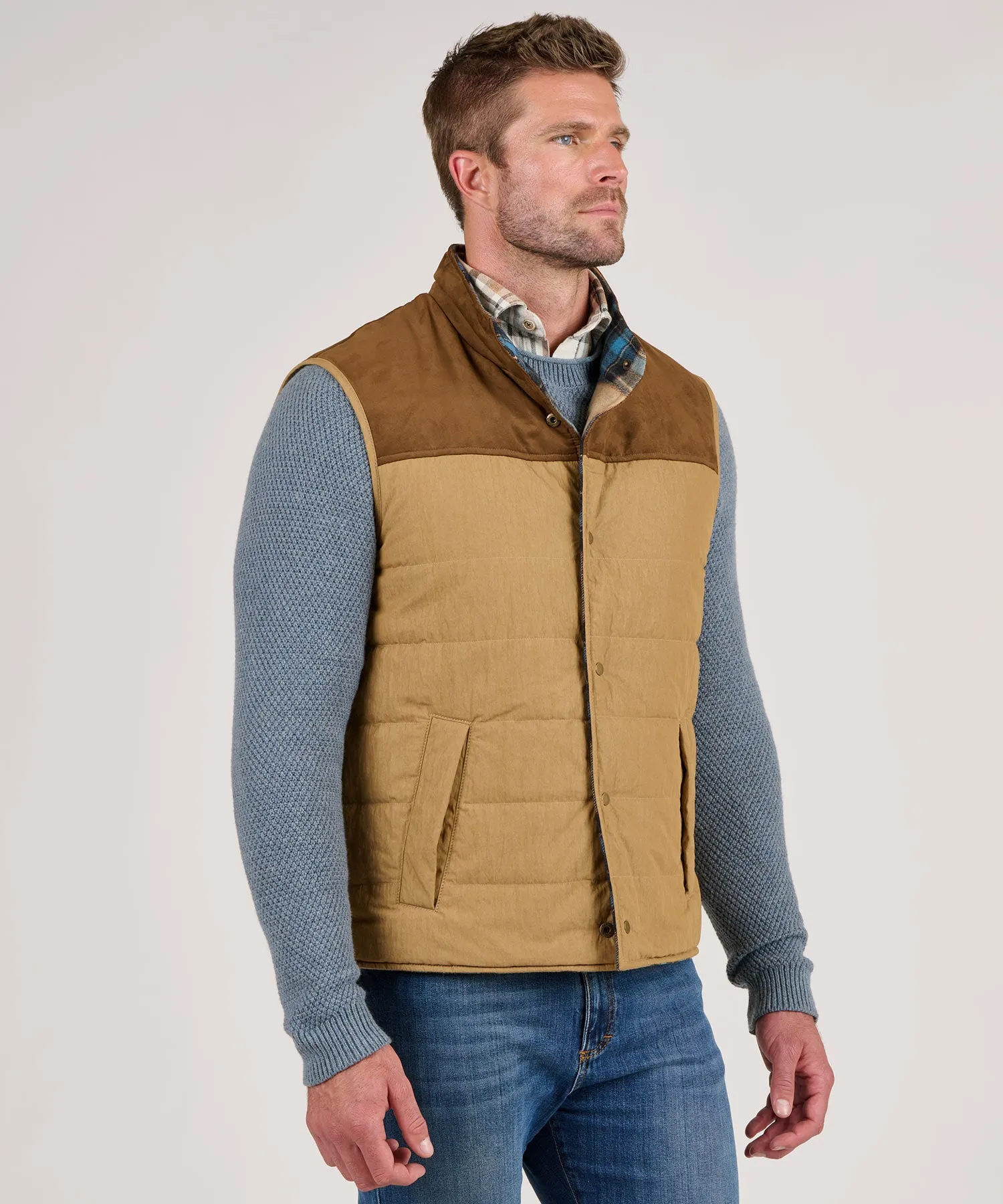 Westport Black Reversible Quilted Plaid Vest