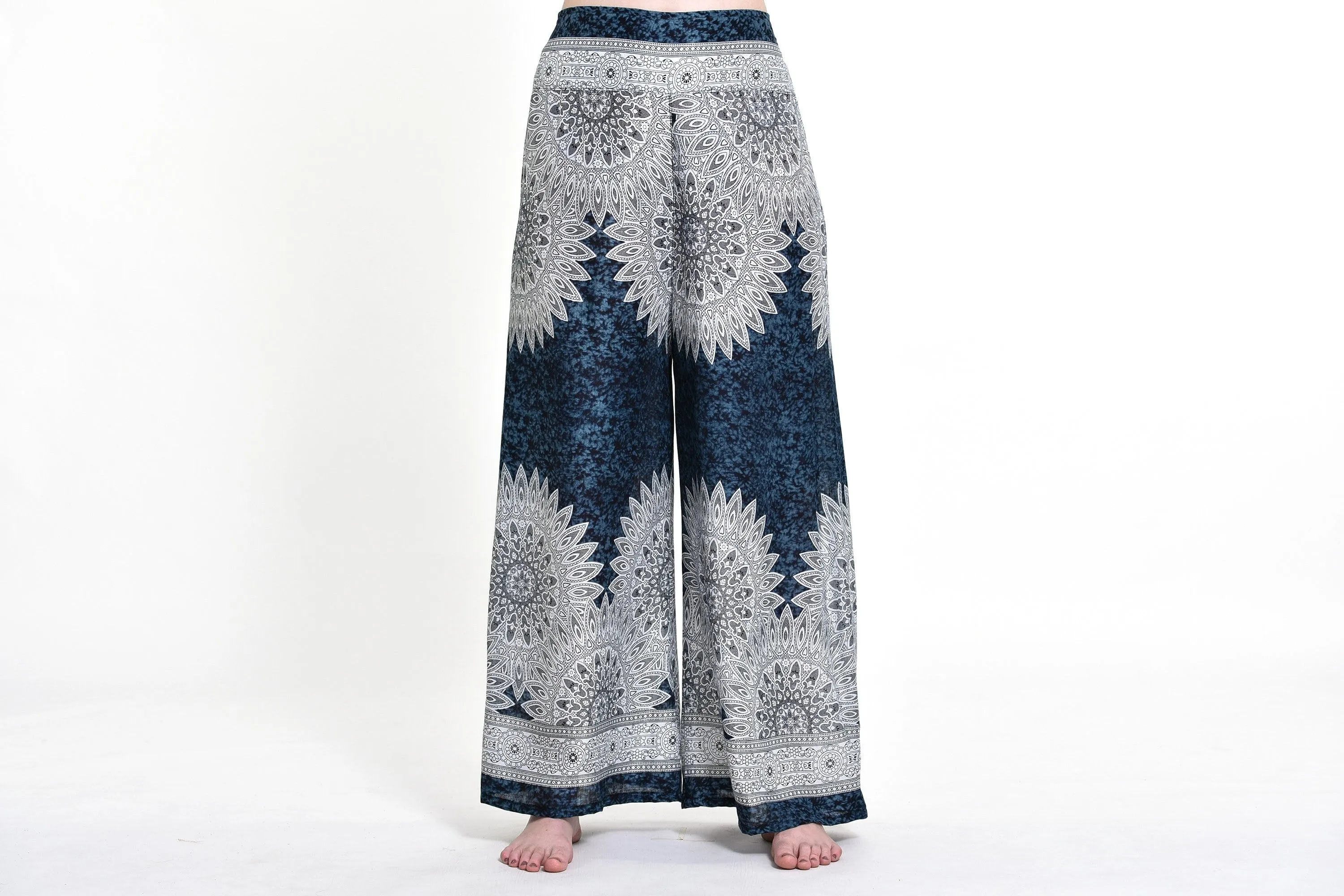 Womens Marble Mandalas Palazzo Pants in Indigo