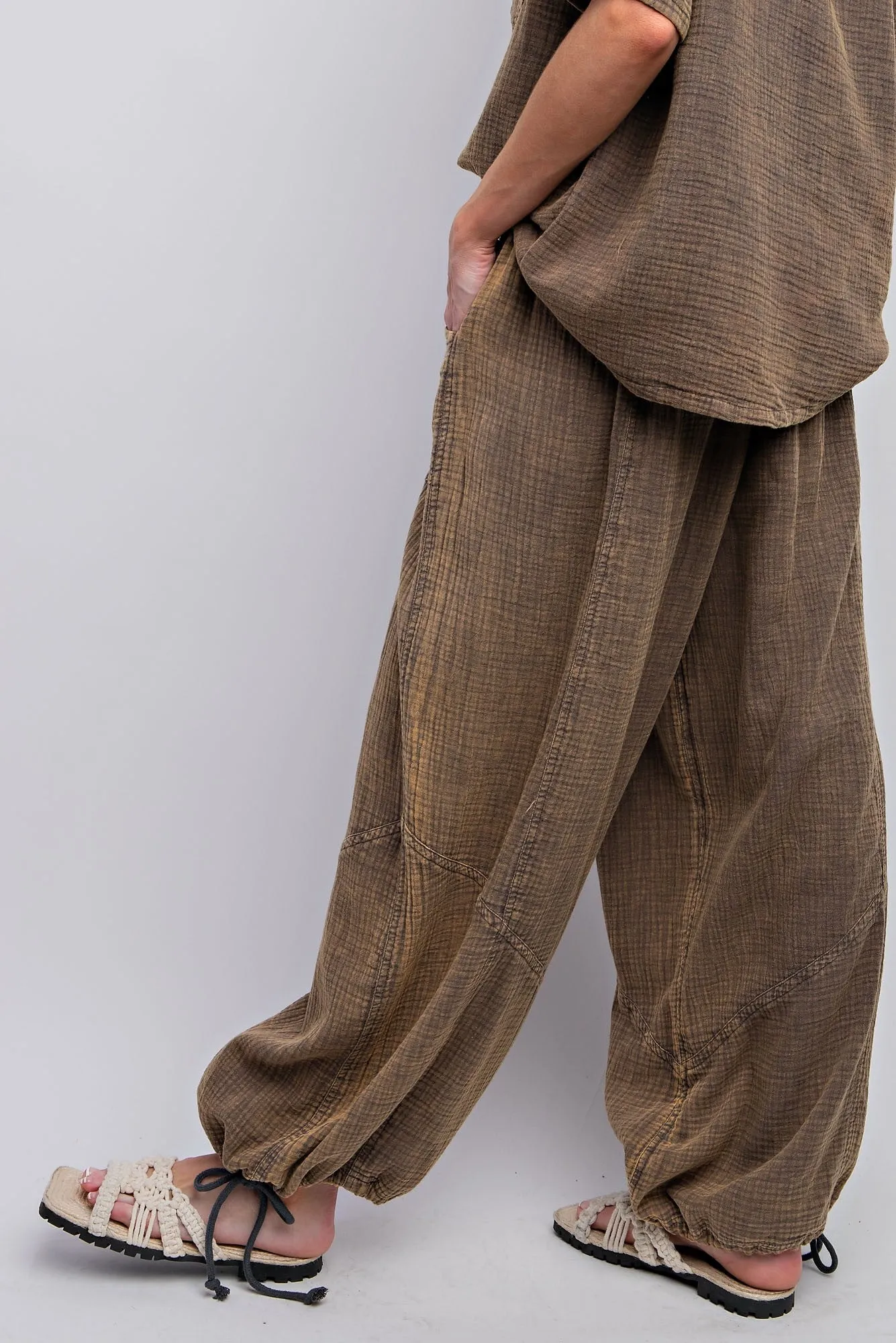 Wynonna Washed Cotton Gauze Pant (Ash Olive)