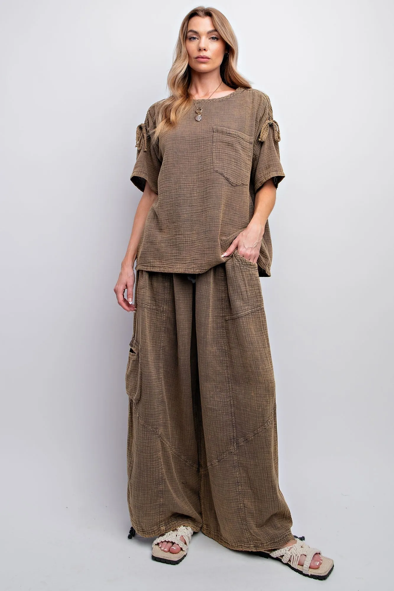 Wynonna Washed Cotton Gauze Pant (Ash Olive)