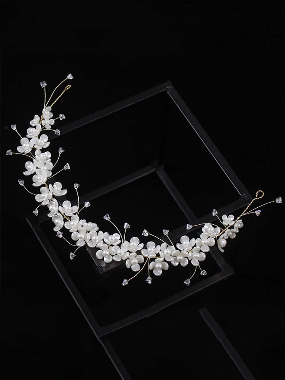 Yellow Chimes Bridal Hair Vine for Women and Girls Bridal Hair Accessories for Wedding Silver Headband Hair Accessories Wedding Jewellery for Women Floral Bridal Wedding Head band Hair Vine for Girls