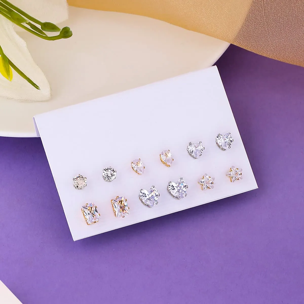 Yellow Chimes Combo Earrings For Women Crystal Studded Studs Different Designs Set Of 6 Pairs Of Earrings For Women and Girls