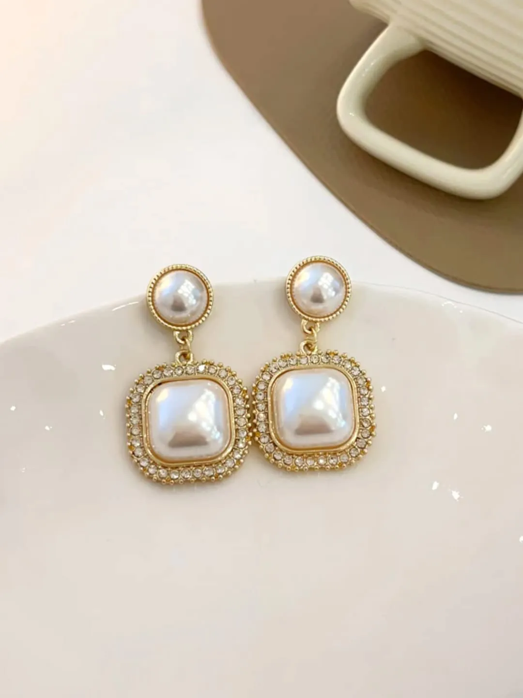 Yellow Chimes Earrings For Women White Color Pearl Studded Double Drop Earrings For Women and Girls