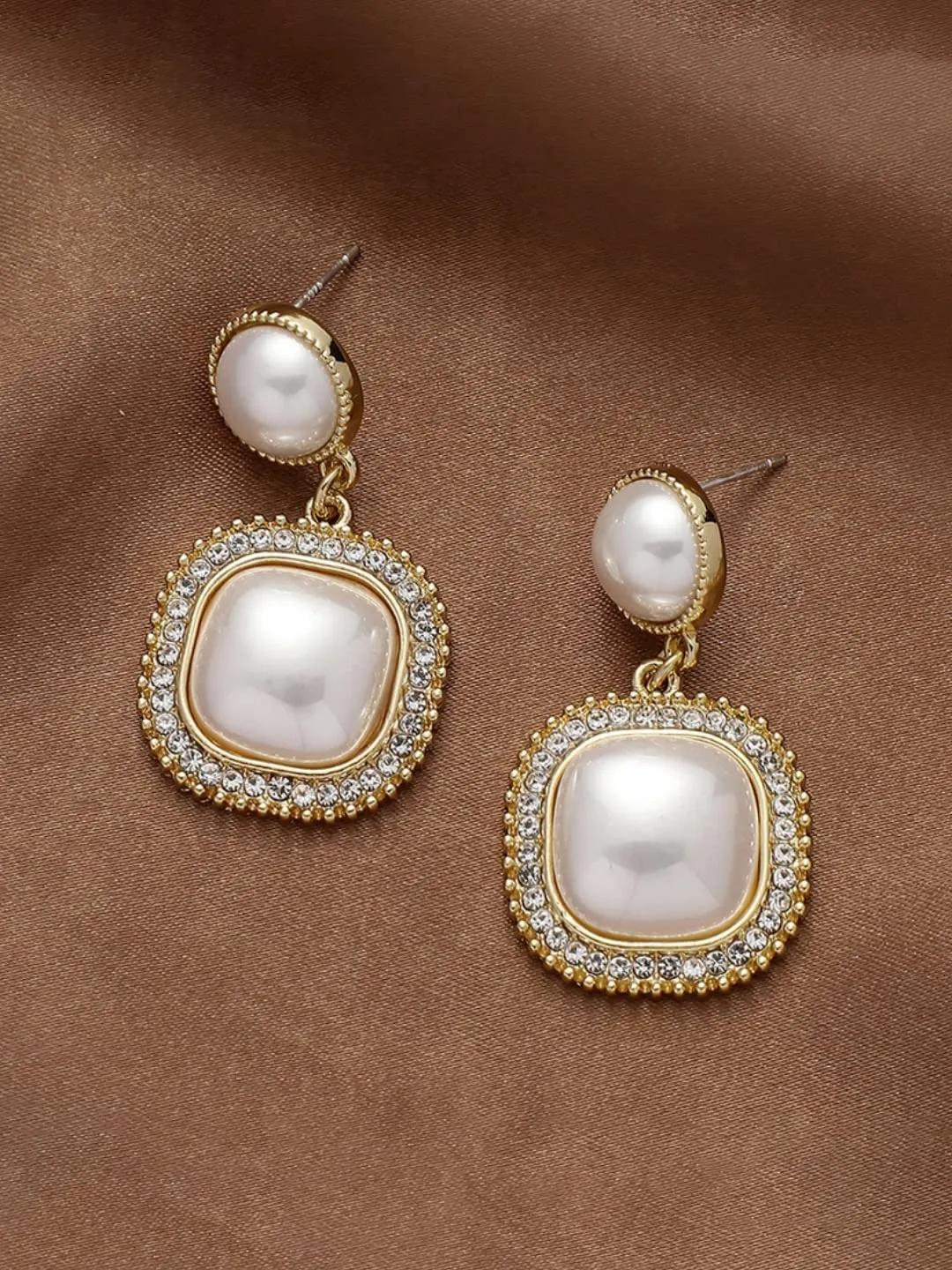 Yellow Chimes Earrings For Women White Color Pearl Studded Double Drop Earrings For Women and Girls