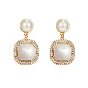 Yellow Chimes Earrings For Women White Color Pearl Studded Double Drop Earrings For Women and Girls