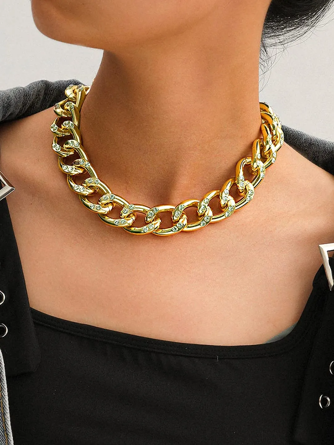 Yellow Chimes Necklace for Women and Girls Choker Chain Necklace for Women | Golden Cuban Link Chain Choker Necklace for Girls | Birthday Gift for girls and women Anniversary Gift for Wife