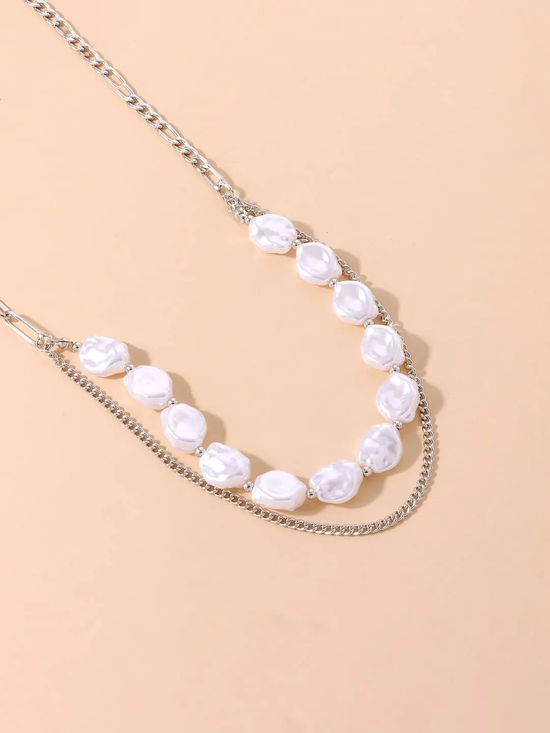 Yellow Chimes Necklace For Women Silver Toned White Stone Multilayer Chain Designed Necklace For Women and Girls