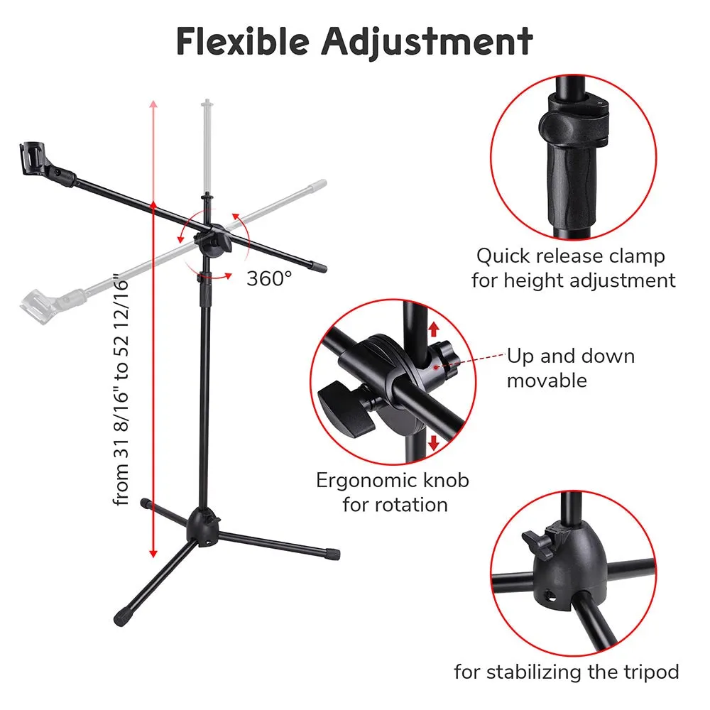 Yescom Microphone Boom Stand w/ 2 Mic Clips Adjustable Tripod